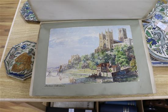 A Victorian album of architectural and other watercolours and a small sketchbook, 4.5 x 9.5in and 10.5 x 14in (approx 70)